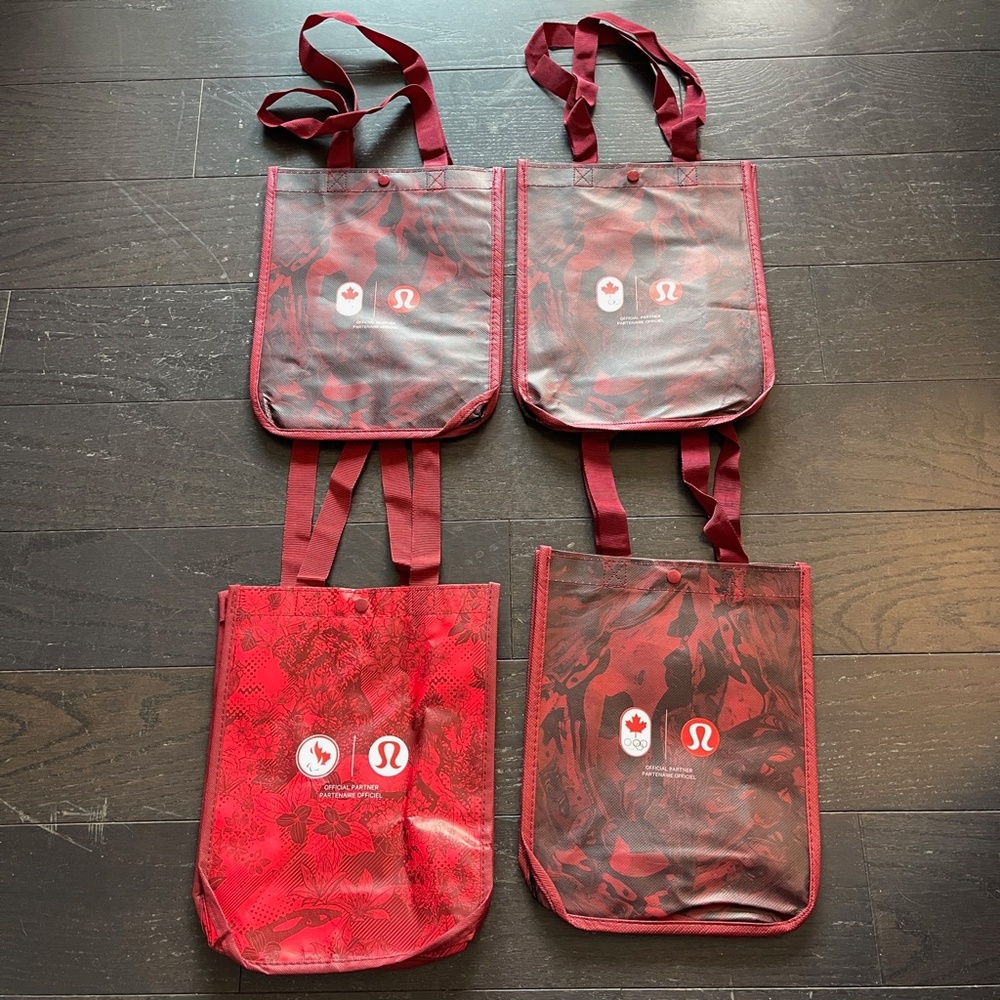 Lululemon small reusable collectible tote shopping bags red 4 bags olympics